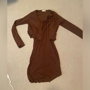 Brown Bodycon Midi Dress & Cardigan, Size L